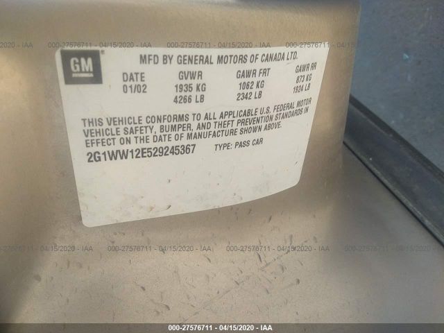 2G1WW12E529245367 - 2002 CHEVROLET MONTE CARLO LS 香槟色 照片 9