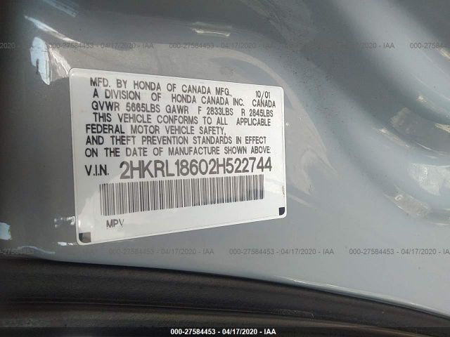 2HKRL18602H522744 - 2002 HONDA ODYSSEY EX Silver photo 9