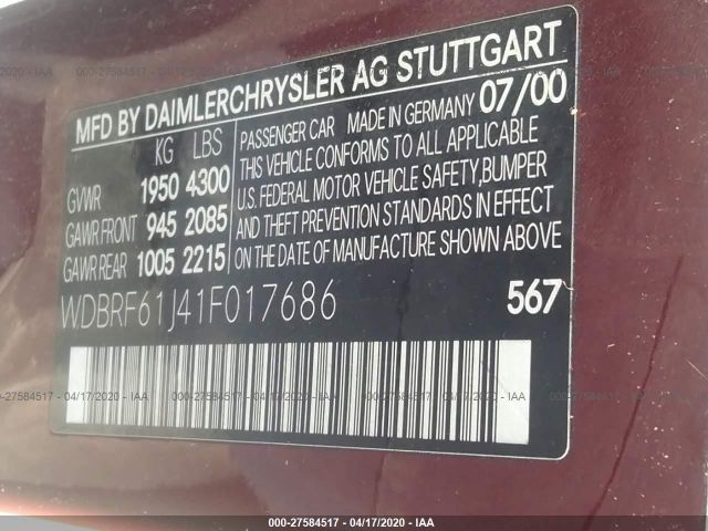 WDBRF61J41F017686 - 2001 MERCEDES-BENZ C 240 Red photo 9