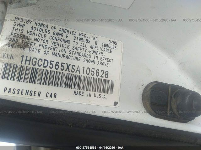 1HGCD565XSA105628 - 1995 HONDA ACCORD EX White photo 9