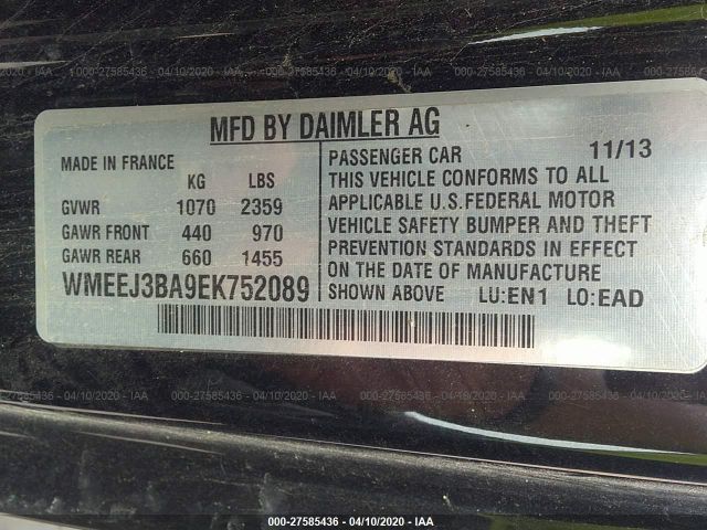 WMEEJ3BA9EK752089 - 2014 SMART FORTWO PURE/PASSION Black photo 9