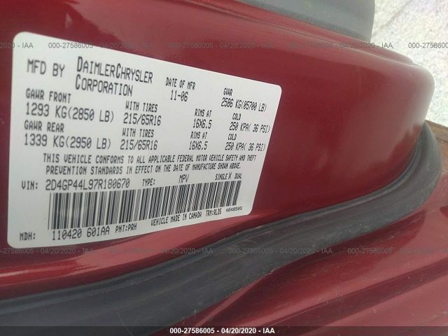 2D4GP44L97R180670 - 2007 DODGE GRAND CARAVAN SXT Red photo 9