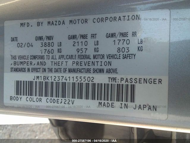 JM1BK123741155502 - 2004 MAZDA 3 S Silver photo 9