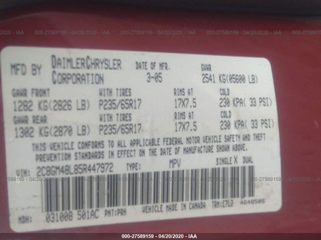 2C8GM48L85R447972 - 2005 CHRYSLER PACIFICA  Red photo 9