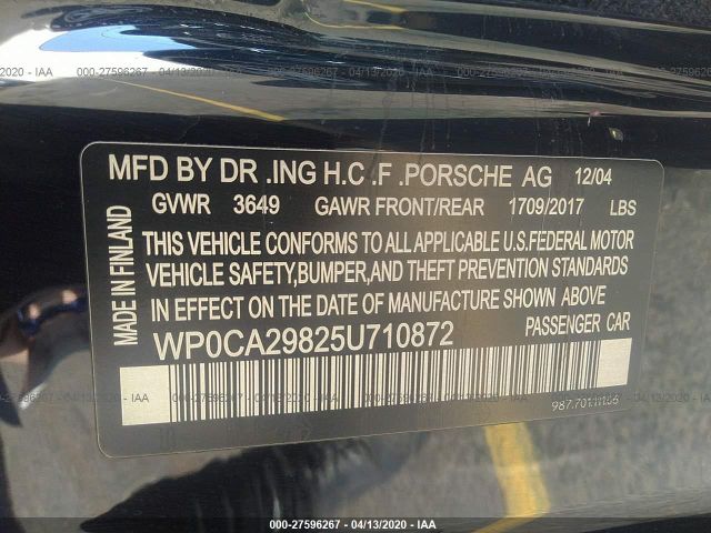 WP0CA29825U710872 - 2005 PORSCHE BOXSTER  Black photo 9