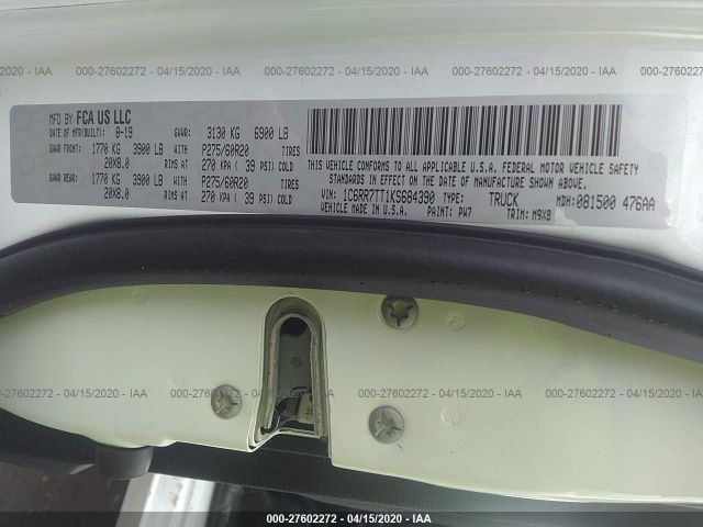 1C6RR7TT1KS684390 - 2019 RAM 1500 CLASSIC SLT Blanco foto 9