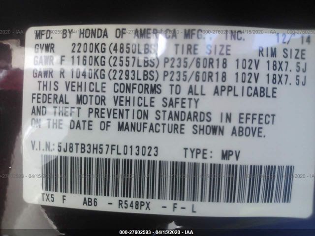 5J8TB3H57FL013023 - 2015 ACURA RDX TECHNOLOGY Burgundy photo 9