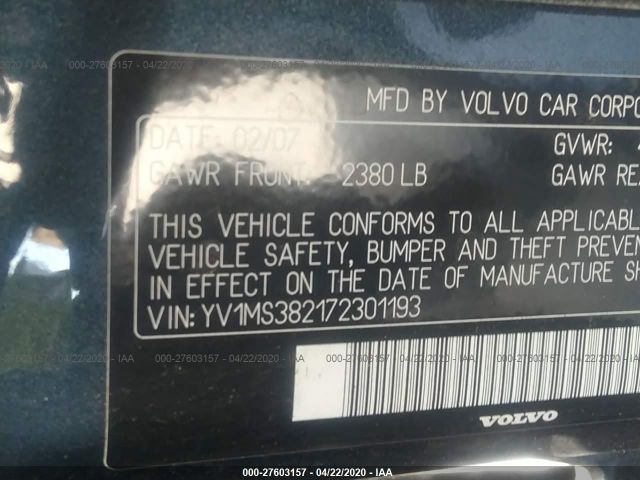 YV1MS382172301193 - 2007 VOLVO S40 2.4I Blue photo 9