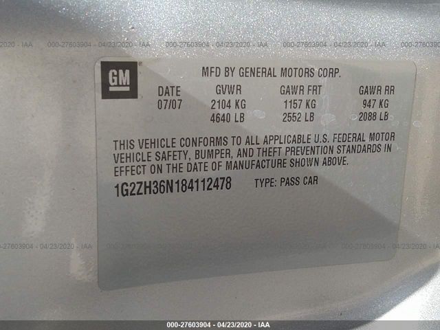 1G2ZH36N184112478 - 2008 PONTIAC G6 GT Silver photo 9