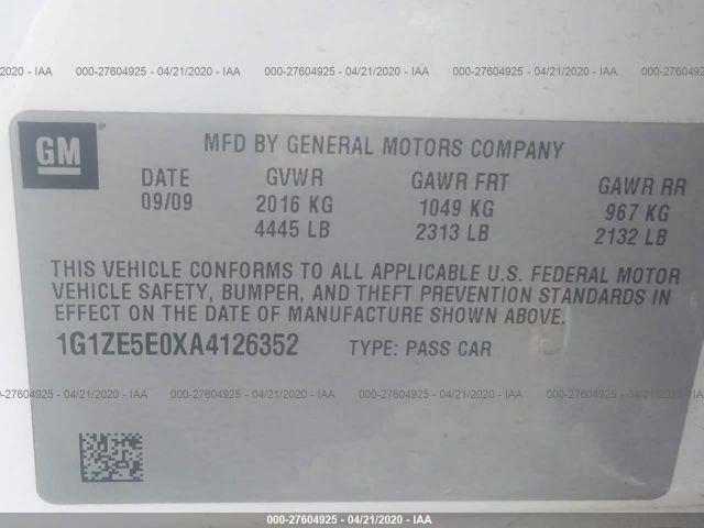 1G1ZE5E0XA4126352 - 2010 CHEVROLET MALIBU LTZ თეთრი ფოტო 9