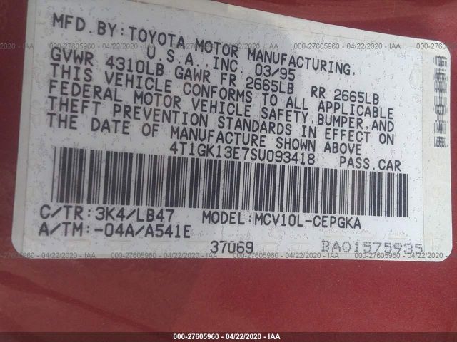 4T1GK13E7SU093418 - 1995 TOYOTA CAMRY XLE Maroon photo 9