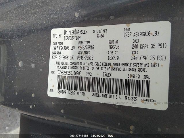 1D7HE28K65S100305 - 2005 DODGE DAKOTA QUAD/ST Gray photo 9