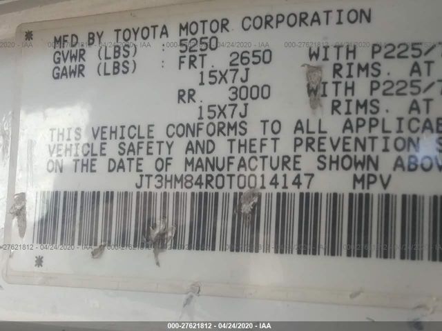 JT3HM84R0T0014147 - 1996 TOYOTA 4RUNNER SR5 White photo 9