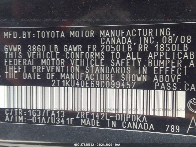 2T1KU40E69C099457 - 2009 TOYOTA COROLLA MATRIX  Gray photo 9