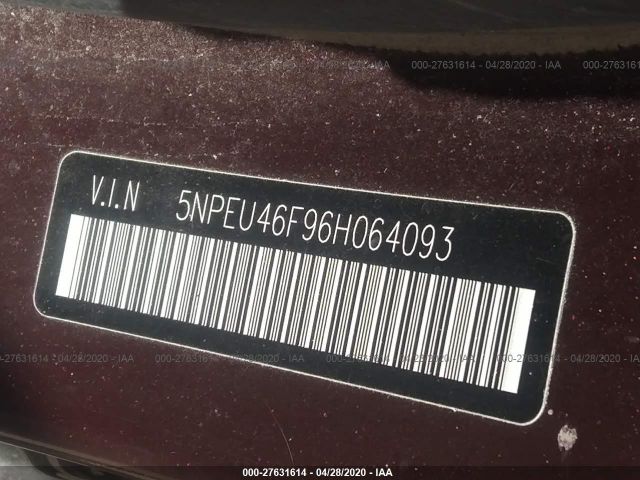 5NPEU46F96H064093 - 2006 HYUNDAI SONATA GLS/LX Purple photo 9