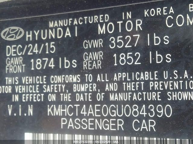 KMHCT4AE0GU084390 - 2016 HYUNDAI ACCENT SE Black photo 9