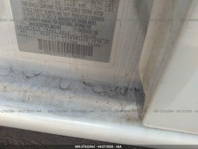 3N1CE2CP3FL363197 - 2015 NISSAN VERSA NOTE S/S PLUS/SV/SL/SR White photo 9