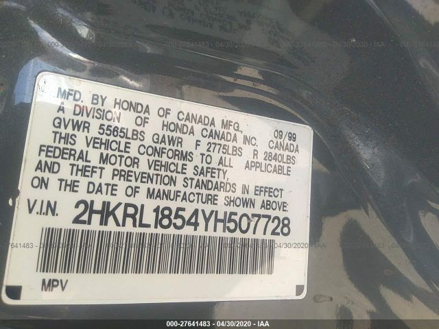 2HKRL1854YH507728 - 2000 HONDA ODYSSEY LX Gray photo 9