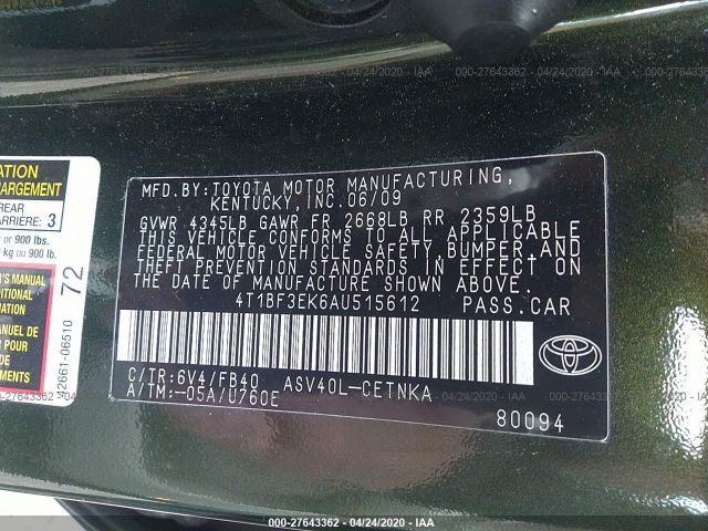 4T1BF3EK6AU515612 - 2010 TOYOTA CAMRY SE/LE/XLE Gray photo 9