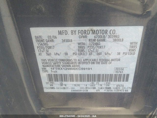 1FTRX12W06KC59191 - 2006 FORD F150  Blue photo 9