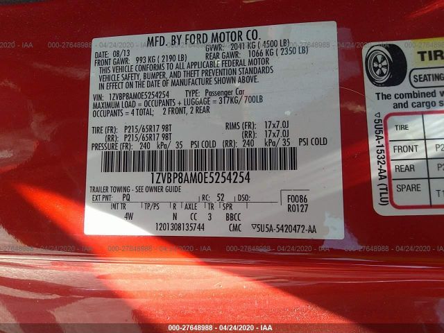 1ZVBP8AM0E5254254 - 2014 FORD MUSTANG  Red photo 9