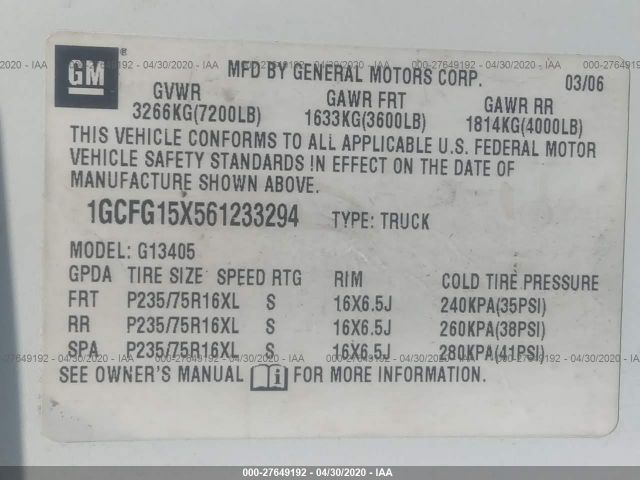 1GCFG15X561233294 - 2006 CHEVROLET EXPRESS G1500  White photo 9