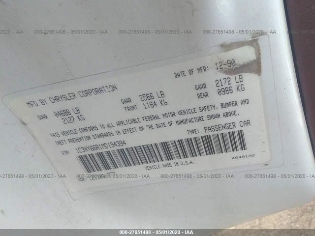 1C3XY66R1MD194394 - 1991 CHRYSLER NEW YORKER FIFTH AVENUE 白色 照片 9