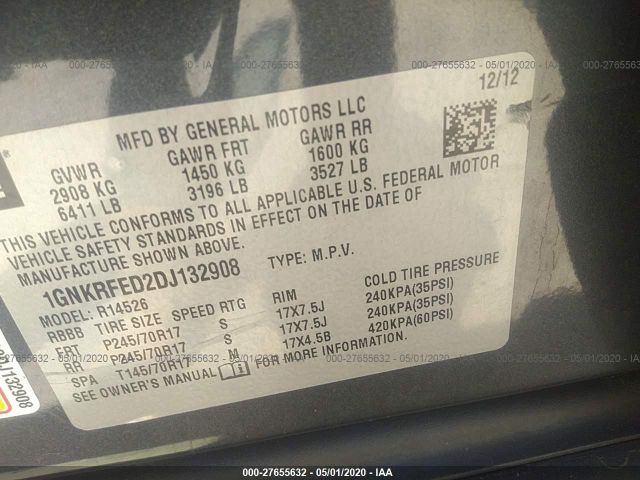 1GNKRFED2DJ132908 - 2013 CHEVROLET TRAVERSE LS Gray photo 9