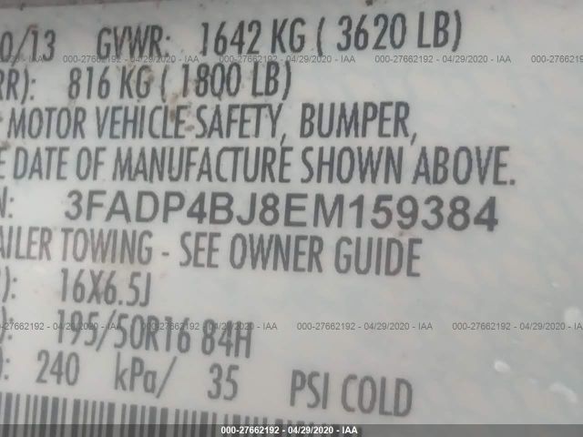 3FADP4BJ8EM159384 - 2014 FORD FIESTA SE Silver photo 9