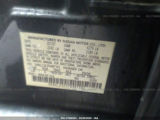 1N4AL21E37N497341 - 2007 NISSAN ALTIMA 2.5/2.5S Gray photo 9