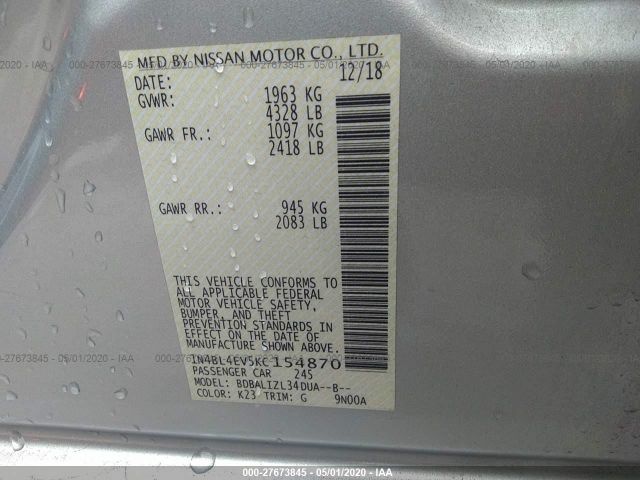 1N4BL4EV5KC154870 - 2019 NISSAN ALTIMA SL Silver photo 9