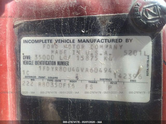 1FDYR80U4GVA60494 - 1986 FORD N-SERIES LN8000 Red photo 9